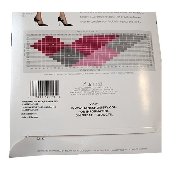 Hanes Silk Reflections Sheer Sz CD Travel Buff Control Top Sandalfoot Pantyhose - Picture 6 of 6